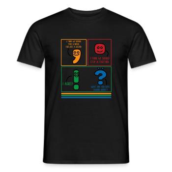 Grammar Shirt, English Punctuation Funny Tee, - Men's T-Shirt - black - Front - AI Model Male 178 light (178cm)