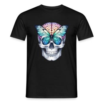 Mindful Skull T Shirt Mental Health Butterfly - Men's T-Shirt - black - Front - AI Model Male 178 light (178cm)