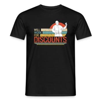Retirement Shirt, Will Work For Discounts Tee, - Men's T-Shirt - black - Front - AI Model Male 178 light (178cm)