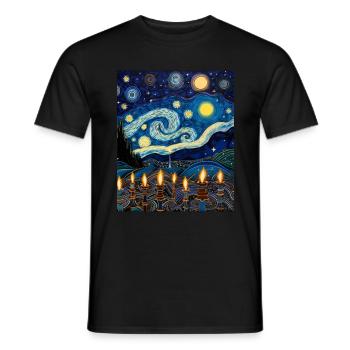 Hanukkah Starry Night Shirt Festival Of Lights - Men's T-Shirt - black - Front - AI Model Male 178 light (178cm)