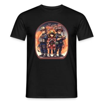 Anime Firefighters Heroes Cute Boba Tea Gaming - Men's T-Shirt - black - Front - AI Model Male 178 light (178cm)