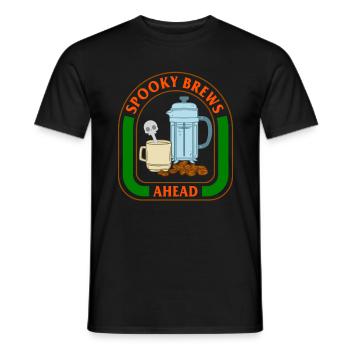 Halloween Shirt, Spooky Brews Ahead Kaffeetasse - Männer T-Shirt - Schwarz - Vorne - AI Model Male 178 light (178cm)