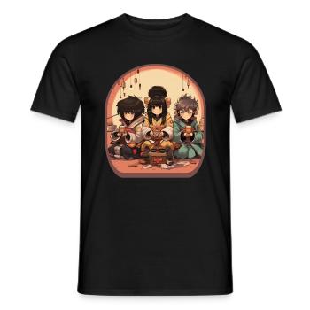 Samurai Anime Charaktere Niedlich Boba Tee Spiele - Männer T-Shirt - Schwarz - Vorne - AI Model Male 178 light (178cm)