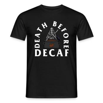 Halloween Shirt, Death Before Decaf Grim Reaper - Men's T-Shirt - black - Front - AI Model Male 178 light (178cm)
