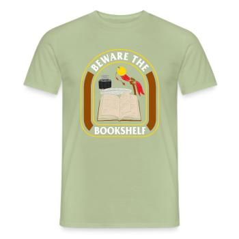 Chemise d’Halloween, Méfiez-vous de l’étagère Halloween - T-shirt homme - vert sauge - Devant - AI Model Male 178 light (178cm)