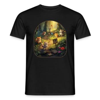 Treasure Hunt Cats and Critters Seeking Mushroom - Men's T-Shirt - black - Front - AI Model Male 178 light (178cm)