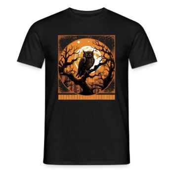 Owl and Full Moon Halloween Tee - Men's T-Shirt - black - Front - AI Model Male 178 light (178cm)