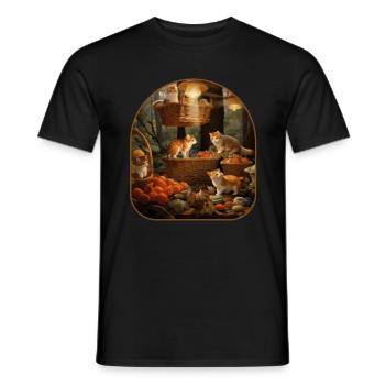 Pilzernte Katzen sammeln Pilze in einem - Männer T-Shirt - Schwarz - Vorne - AI Model Male 178 light (178cm)
