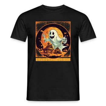 Ghost Pizza Party Halloween Tee - Men's T-Shirt - black - Front - AI Model Male 178 light (178cm)
