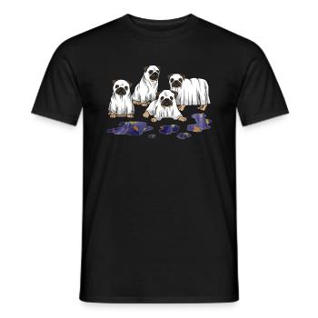 Halloween Shirt, Pug Ghost Cute Tee, Spooky Pug - Men's T-Shirt - black - Front - AI Model Male 178 light (178cm)