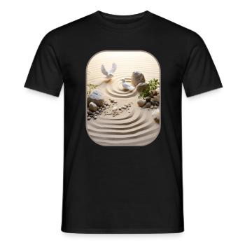 Zen Garden Pigeons Peaceful Chaos T-Shirt - Männer T-Shirt - Schwarz - Vorne - AI Model Male 178 light (178cm)
