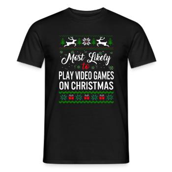 Les plus susceptibles de jouer à des jeux vidéo à Noël - T-shirt homme - noir - Devant - AI Model Male 178 light (178cm)