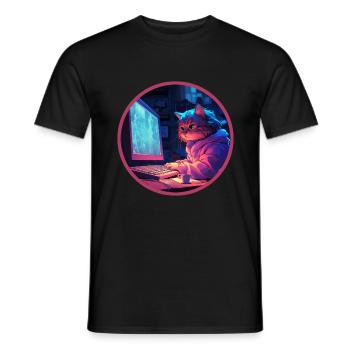 Anime Cat Vaporwave Rétro Ordinateur Nostalgie - T-shirt homme - noir - Devant - AI Model Male 178 light (178cm)