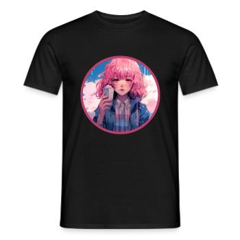 Fonte Crème Glacée Anime Fille Vaporwave Numérique - T-shirt homme - noir - Devant - AI Model Male 178 light (178cm)