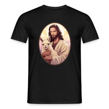 Jésus câlin Lama T Shirt, Animal Christian - T-shirt homme - noir - Devant - AI Model Male 178 light (178cm)