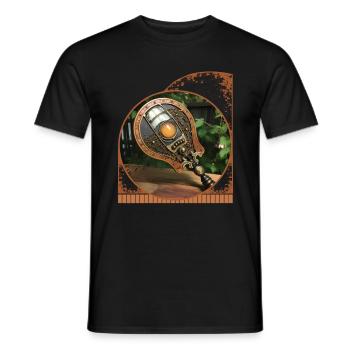 A steampunk inspired mechanical paddle and with - Men's T-Shirt - black - Front - AI Model Male 178 light (178cm)