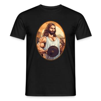 Jesus Kuscheln Kurzhantel T-Shirt, christlich - Männer T-Shirt - Schwarz - Vorne - AI Model Male 178 light (178cm)