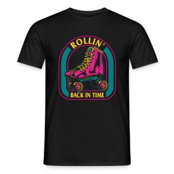 Rollschuh Shirt, Rollin' Back In Time T-Shirt, - Männer T-Shirt - Schwarz - Vorne - AI Model Male 178 light (178cm)