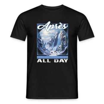 Apres All Day Snowfall Cascade Skiing Waterfalls - Men's T-Shirt - black - Front - AI Model Male 178 light (178cm)