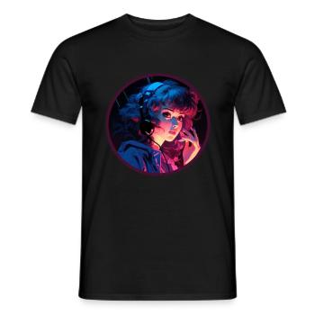 Spotlight Anime Girl Vaporwave Neon Retro Phone - T-shirt homme - noir - Devant - AI Model Male 178 light (178cm)