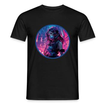 Gas Mask Anime Girl Vaporwave Neon Billboards - Men's T-Shirt - black - Front - AI Model Male 178 light (178cm)