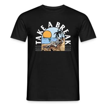 Halloween Shirt, Take A Break Skeleton Lounging - Men's T-Shirt - black - Front - AI Model Male 178 light (178cm)