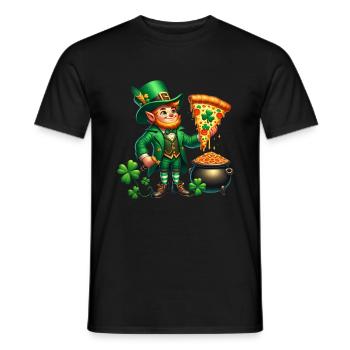 Lucky Pizza Leprechaun St - Männer T-Shirt - Schwarz - Vorne - AI Model Male 178 light (178cm)