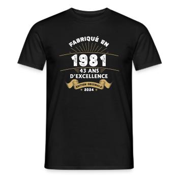 Hergestellt im Jahr 1981 43 Jahre Original-Exzellenz - Männer T-Shirt - Schwarz - Vorne - AI Model Male 178 light (178cm)