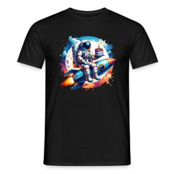 Astronaute fusée anniversaire - T-shirt homme - noir - Devant - AI Model Male 178 light (178cm)