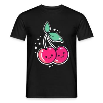 Cherries Kawaii Rockabilly cute motif fruits - Men's T-Shirt - black - Front - AI Model Male 178 light (178cm)
