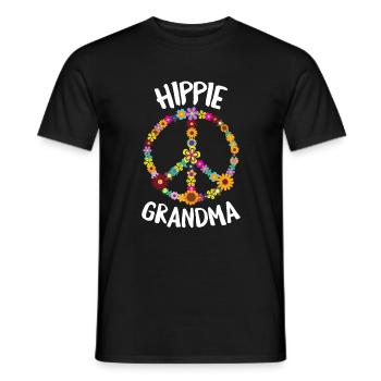 Hippe grand-mère signe de paix avec des fleurs rétro - T-shirt homme - noir - Devant - AI Model Male 178 light (178cm)