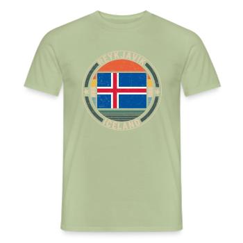 Chemise Islande, Reykjavik Islande, Vintage - T-shirt homme - vert sauge - Devant - AI Model Male 178 light (178cm)