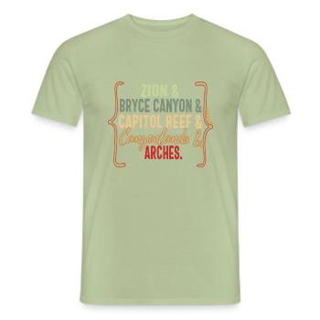 Chemise du parc national de l’Utah, Utah Five Places - T-shirt homme - vert sauge - Devant - AI Model Male 178 light (178cm)