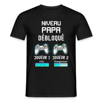 Papa joueur de jeux vidéo et futur papa - T-shirt homme - noir - Devant - AI Model Male 178 light (178cm)