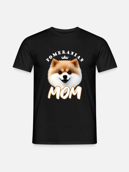 Pomeranian Mom, Zwergspitz mit Krone - Spruch - Männer T-Shirt - Schwarz
