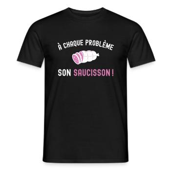 Problème Saucisson Drôle - Cadeau Apéro Humour - T-shirt homme - noir - Devant - AI Model Male 178 light (178cm)