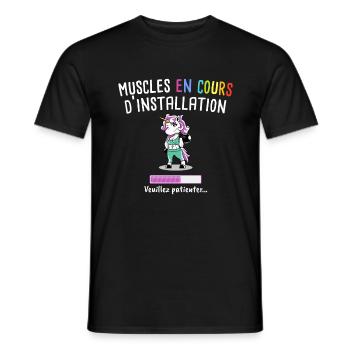 Muscles en Cours - Licorne Cadeau Fitness Humour - T-shirt homme - noir - Devant - AI Model Male 178 light (178cm)