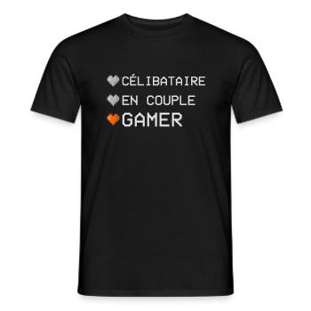 Célibataire Couple Gamer Cadeau Geek St Valentin - T-shirt homme - noir - Devant - AI Model Male 178 light (178cm)