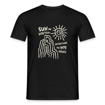 Sun in the Heart - Adventure in Mind, Vintage Trip - Men's T-Shirt - black - Front - AI Model Male 178 light (178cm)