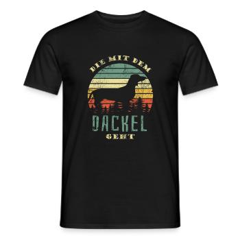 Die mit dem Dackel geht - Gassi gehen - Männer T-Shirt - Schwarz - Vorne - AI Model Male 178 light (178cm)