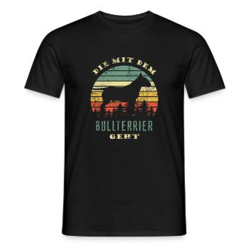 Die mit dem Bullterrier geht - Gassi gehen - Männer T-Shirt - Schwarz - Vorne - AI Model Male 178 light (178cm)