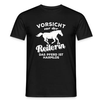 Vorsicht vor der Reiterin das Pferd ist harmlos - Männer T-Shirt - Schwarz - Vorne - AI Model Male 178 light (178cm)