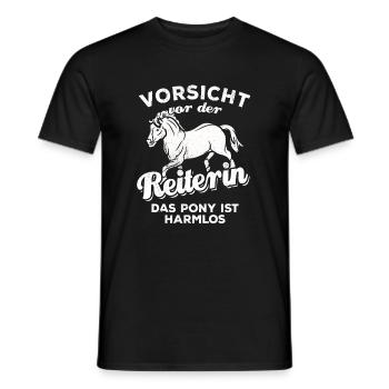 Vorsicht vor der Reiterin das Pony ist harmlos - Männer T-Shirt - Schwarz - Vorne - AI Model Male 178 light (178cm)