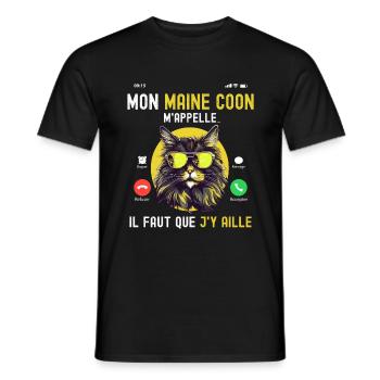 Maine Coon M'appelle Tee Shirt Chat Humour Appel - T-shirt homme - noir - Devant - AI Model Male 178 light (178cm)