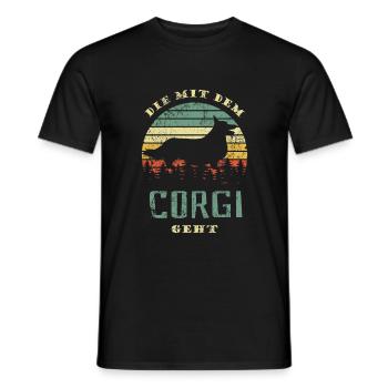 Die mit dem Corgi geht - Hunde Spruch - Männer T-Shirt - Schwarz - Vorne - AI Model Male 178 light (178cm)