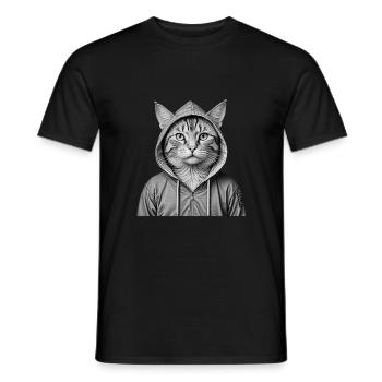 Chat cool portant un sweat à capuche - T-shirt homme - noir - Devant - AI Model Male 178 light (178cm)