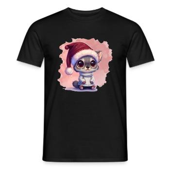 Chat de Noël, mignon et mignon avec une casquette - T-shirt homme - noir - Devant - AI Model Male 178 light (178cm)