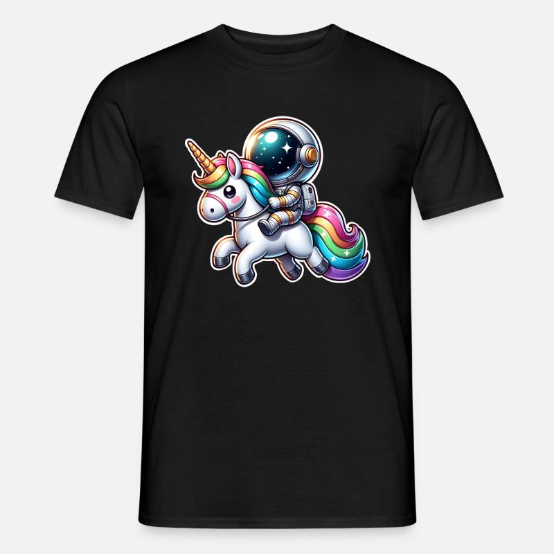Astronaut reitet auf einem Einhorn - Männer T-Shirt - Schwarz