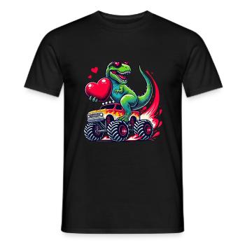 Valentine's Day Dinosaur Heart Monster Truck Funny - Men's T-Shirt - black - Front - AI Model Male 178 light (178cm)