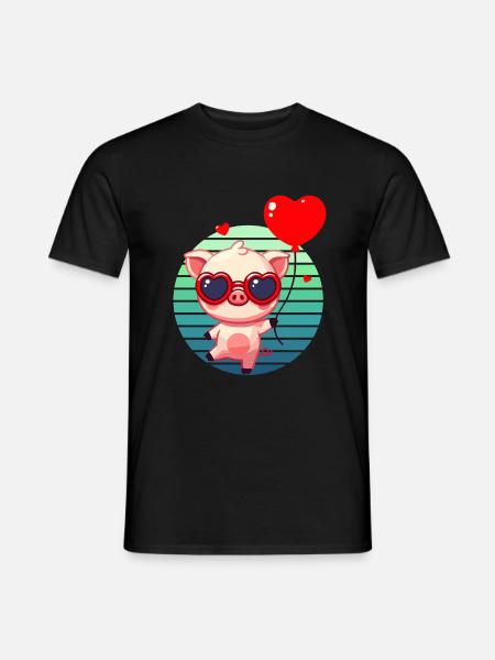 Valentinstag Schweinchen Liebe Herz Ballon Lustig - Mænd T-shirt - sort